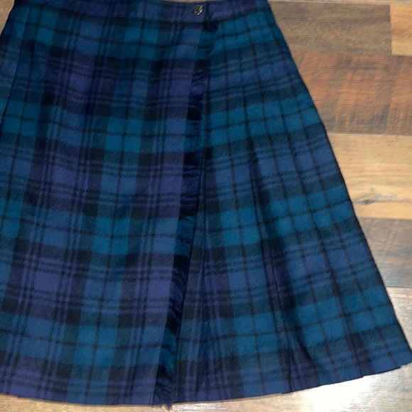 Vintage Plaid Blue & Green 100% Wool Pleated Wrap Kilt Irish Skirt Size 6 - Picture 4 of 16